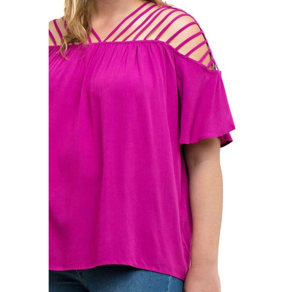 Entro Bohemian Strappy Top, Fuchsia XL - Picture 6 of 7